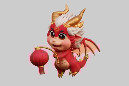 Preview: Cartoon dragon with lantern