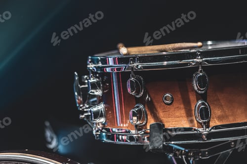 Preview: Snare on a black background, musical instrument, musical concept.