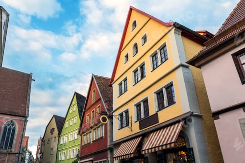 Preview: Old houses in Rothenburg ob der Tauber, picturesque medieval city in Germany, famous UNESCO world