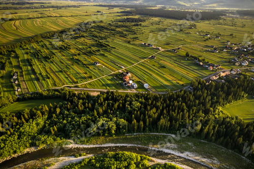 Preview: Natural pattern in farm fields, drone view of countryside