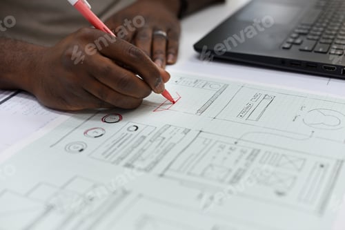 Preview: Startup Business Person Designing on Website Content Layout on P