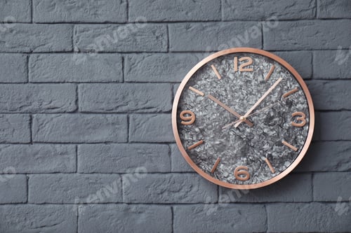Preview: Modern clock on brick wall. Time concept