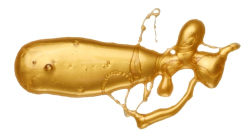 Preview: Sample of golden liquid lipstick with glitters, substance isolated on white background