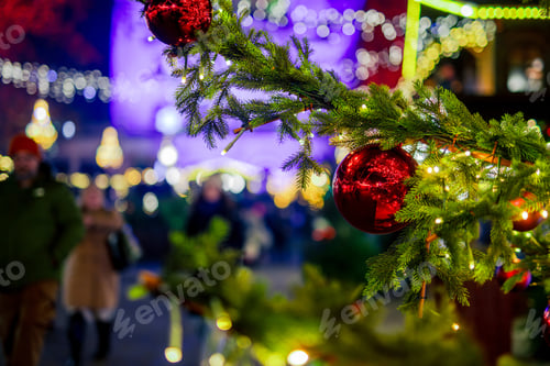 Preview: Christmas Tree Ornaments and Lights in the Evening