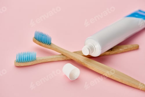 Preview: Oral care products, two toothbrush and toothpaste