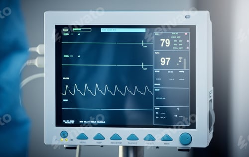 Preview: Healthcare, hospital and electrocardiogram monitor or screen. Medical tool, ecg equipment and heart