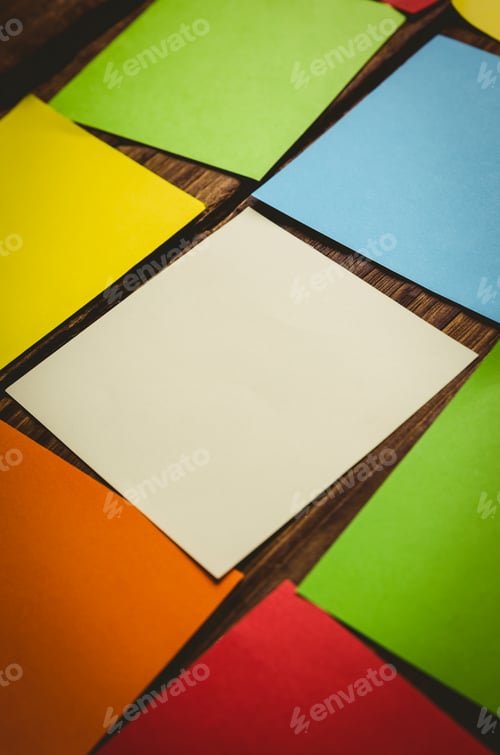 Preview: Colorful sticky post its on wooden background