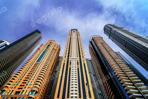 Preview: Majestic colorful dubai marina skyscrapers.