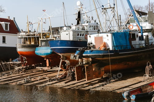 Preview: Fishing ships in the shipyard for repair and inspection, dry dock.