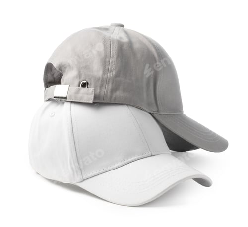 Preview: Two Basic Baseball Caps Positioned Side by Side on a White Background