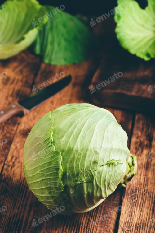 Preview: White Cabbage on Wooden Table