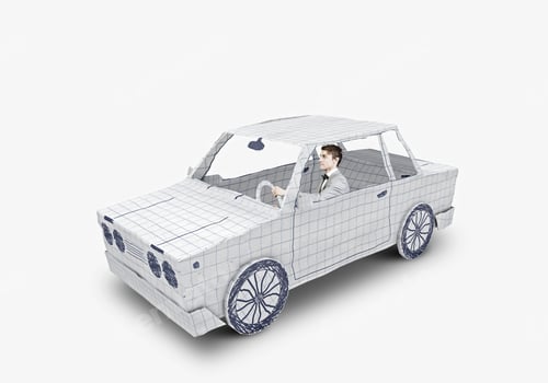 Preview: Young Man Driving Car Made Of Sheet Of Paper