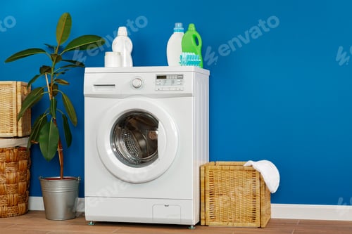 Preview: Laundry room. Close up of washing machine