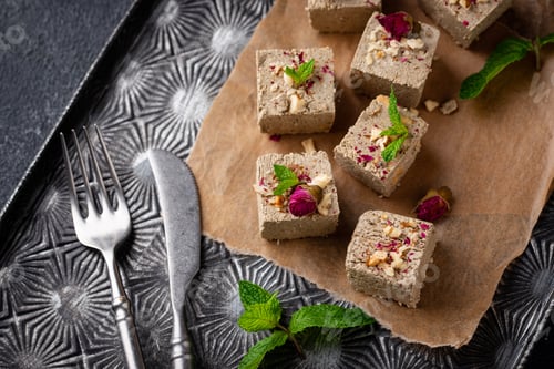 Preview: Halva with rose petal and nuts.