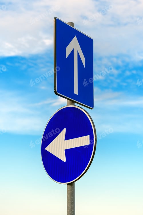 Preview: Mandatory direction sign, blue plate with white arrow symbol