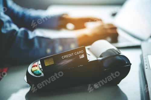 Preview: Paying by credit card , buying and selling products using a credit card swipe machine