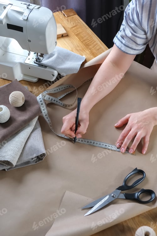 Preview: Sewing. Recycling Made by hand from home.sewing machine and the project quarantine, lockdown.Hobby