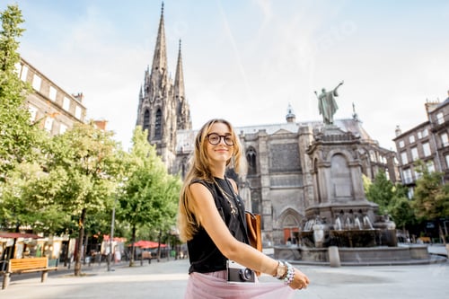Preview: Woman traveling in Clermont-Ferrand city in France