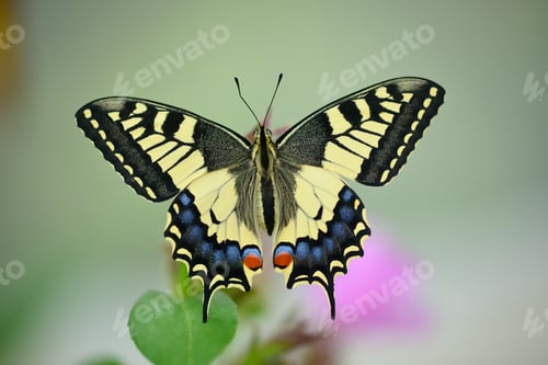 Preview: Close up of swallawtail butterfly perched on flowers and sucking nectar