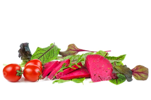 Preview: Piece of purple cheese with basil and vegetables