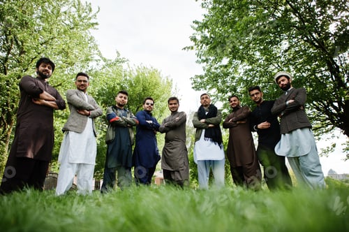 Preview: Group of pakistani man wearing traditional clothes salwar kameez or kurta.