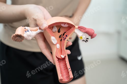 Preview: Uterus, Asian, woman holding human anatomy model.