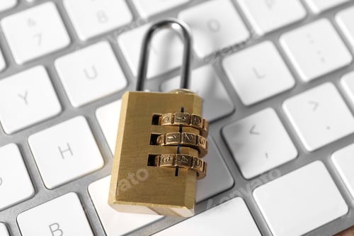 Preview: Cyber security. Padlock on keyboard, closeup view