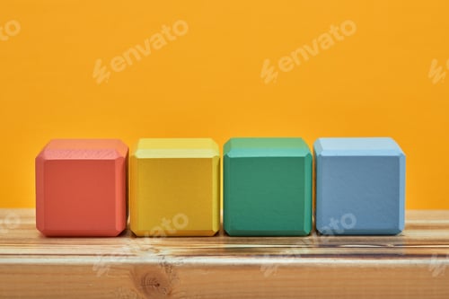 Preview: empty wooden cubes mockup style, copy space. Colourful blocks template for creative design, place
