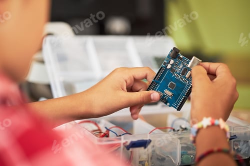 Preview: Teenager Boy Assembling Electronic Circuit Board during Stem Activity