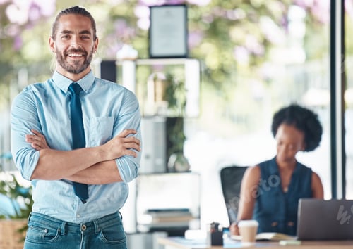 Preview: Confident, success and leadership with a business man standing arms crossed in the office with a co