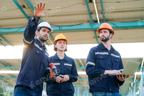 Preview: Engineer electric man checking and maintenance of solar cells.