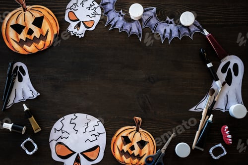 Preview: Halloween frame on wooden table