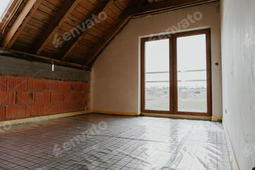 Preview: Building site, basic stage house with thermal foil for underfloor heating