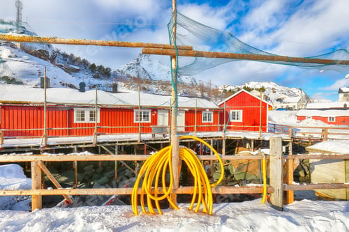 Preview: Attractive morning cityscape of Nusfjord village.