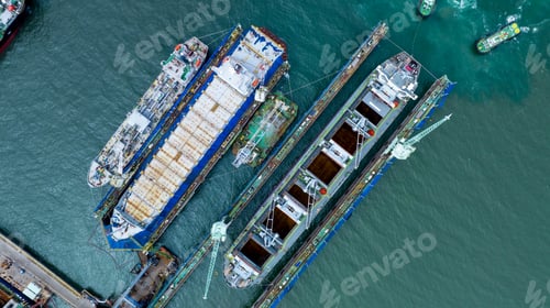 Preview: cargo container ship at dry dock concept maintenance service working in the sea. Insurance