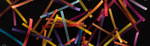 Preview: top view of multicolored abstract lines scattered isolated on black background, connection and