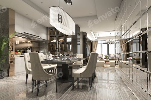 Preview: 3d rendering luxury and modern restaurant and dining zone