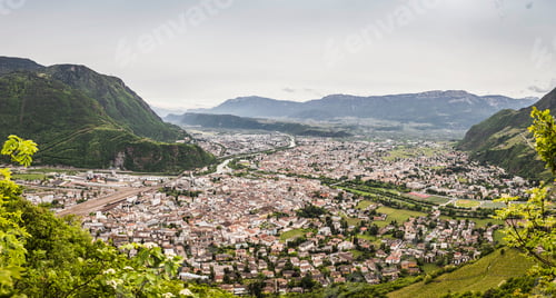Preview: Elevated view of town in mountains, Bozen, South Tyrol, Italy