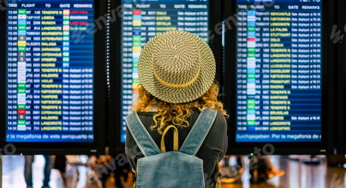 Preview: portrait and close up of the back of woman checking flights time
