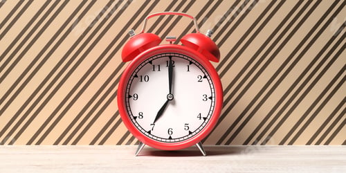 Preview: Red old alarm clock on wallpaper background, 3d illustration