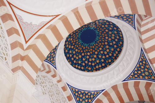 Preview: low angle view of interior design of historic architecture mosque