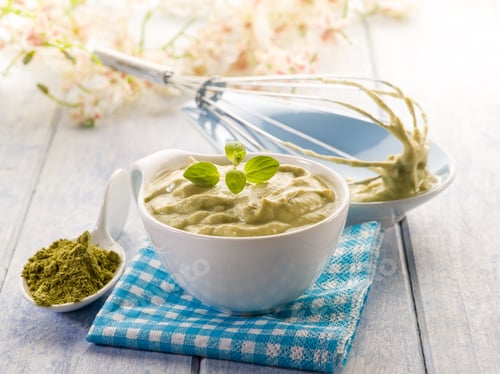 Preview: matcha tea and ricotta mousse,healthy dessert