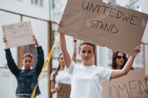 Preview: Day of rebellion. Group of feminist women have protest for their rights outdoors