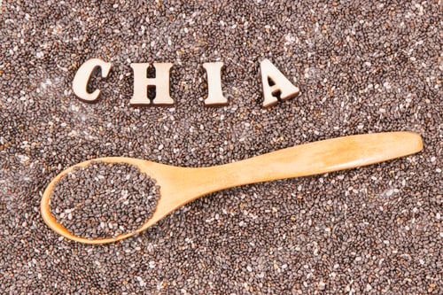 Preview: Heap of chia seeds, concept of food containing natural vitamins, fiber and minerals