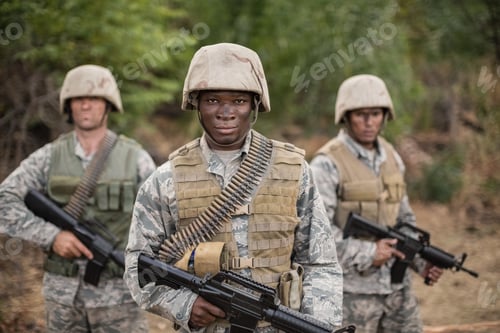 Preview: Military soldiers during training exercise with weapon