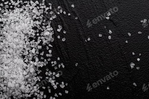 Preview: Coarse sea salt on black background, top view