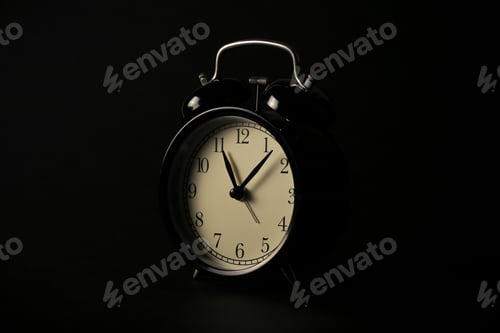 Preview: A Black Clock Stands At Night On A Black Background