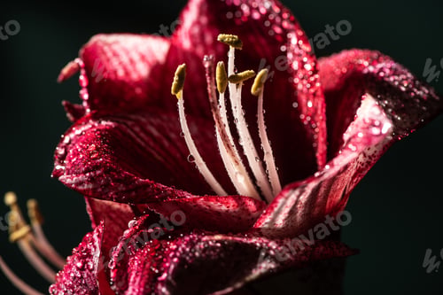 Preview: Close up View of Red Lily Flowers With Water Drops Isolated on Black