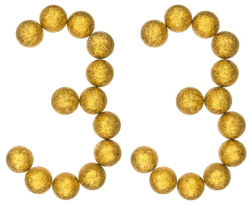 Preview: Numeral 33, thirty three, from decorative balls, isolated on white background