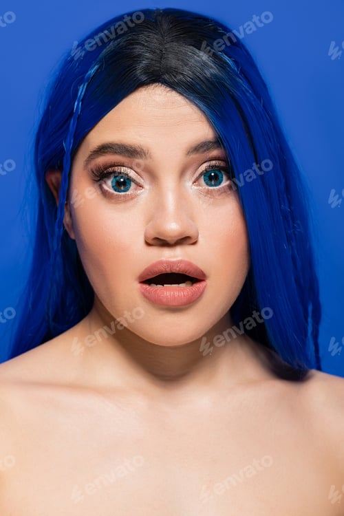 Preview: vibrant youth, self expression, emotional, portrait of young woman with dyed hair